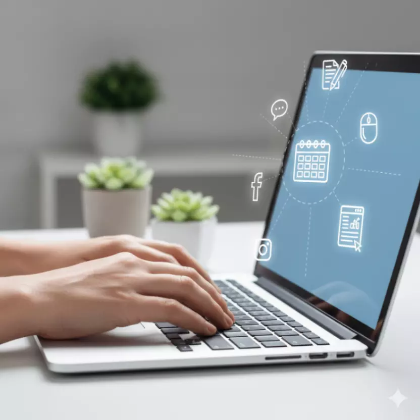 Hands typing on a laptop keyboard, symbolizing various freelancing skills being offered online.