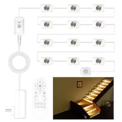 Ameistor motion sensor stair lights, energy-efficient smart home lighting for safety and ambiance, compatible with Alexa and Google Home.