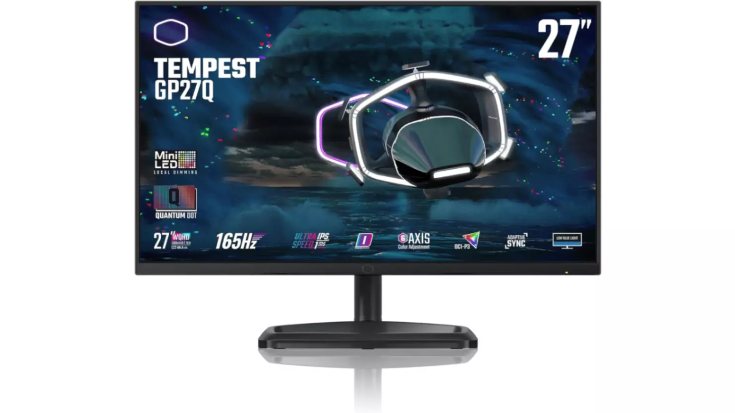Cooler Master Tempest GP27Q 27-inch Mini-LED gaming monitor on a desk.