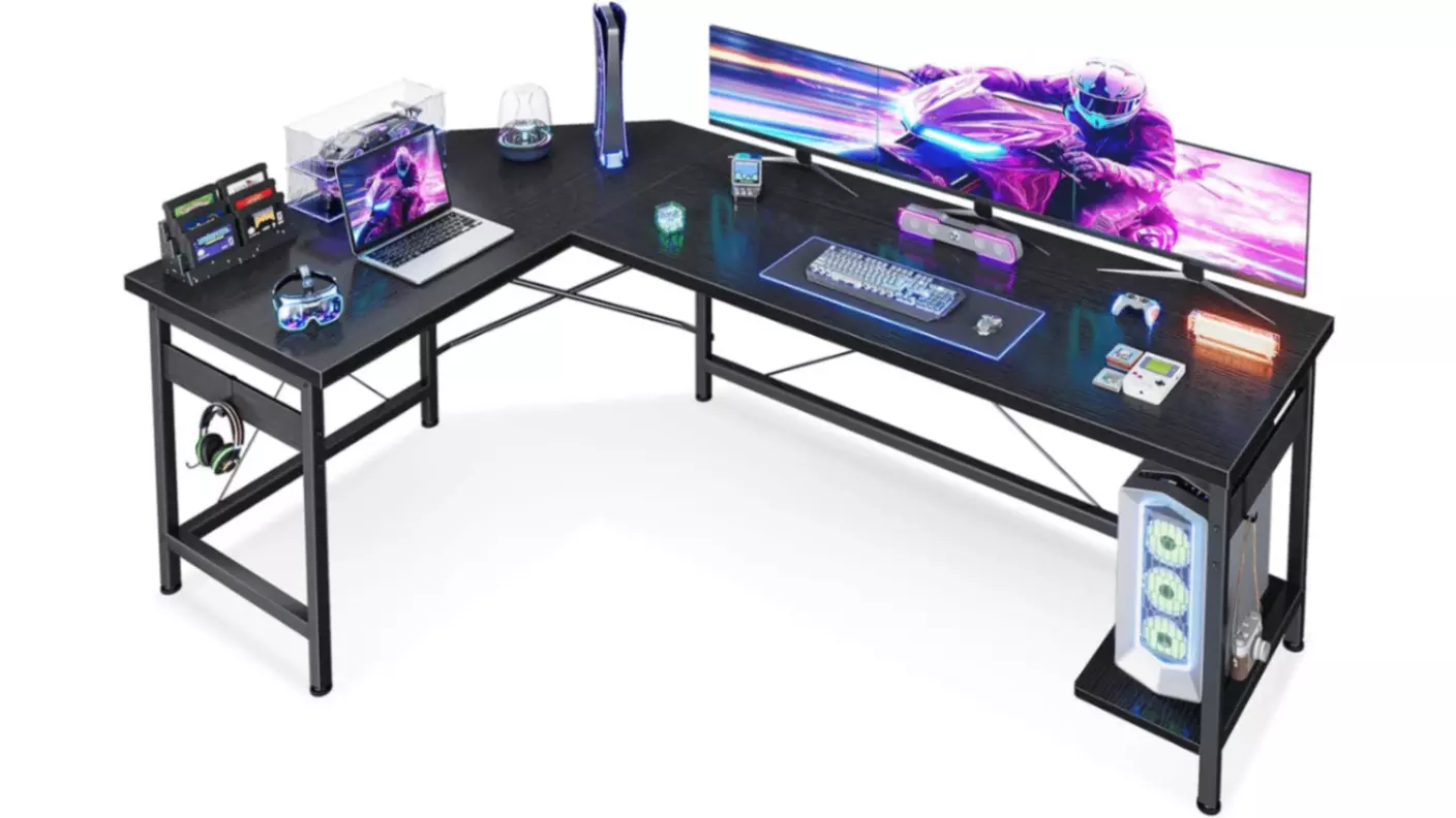 Coleshome 66-inch budget l-shaped gaming desk with a simple black frame.