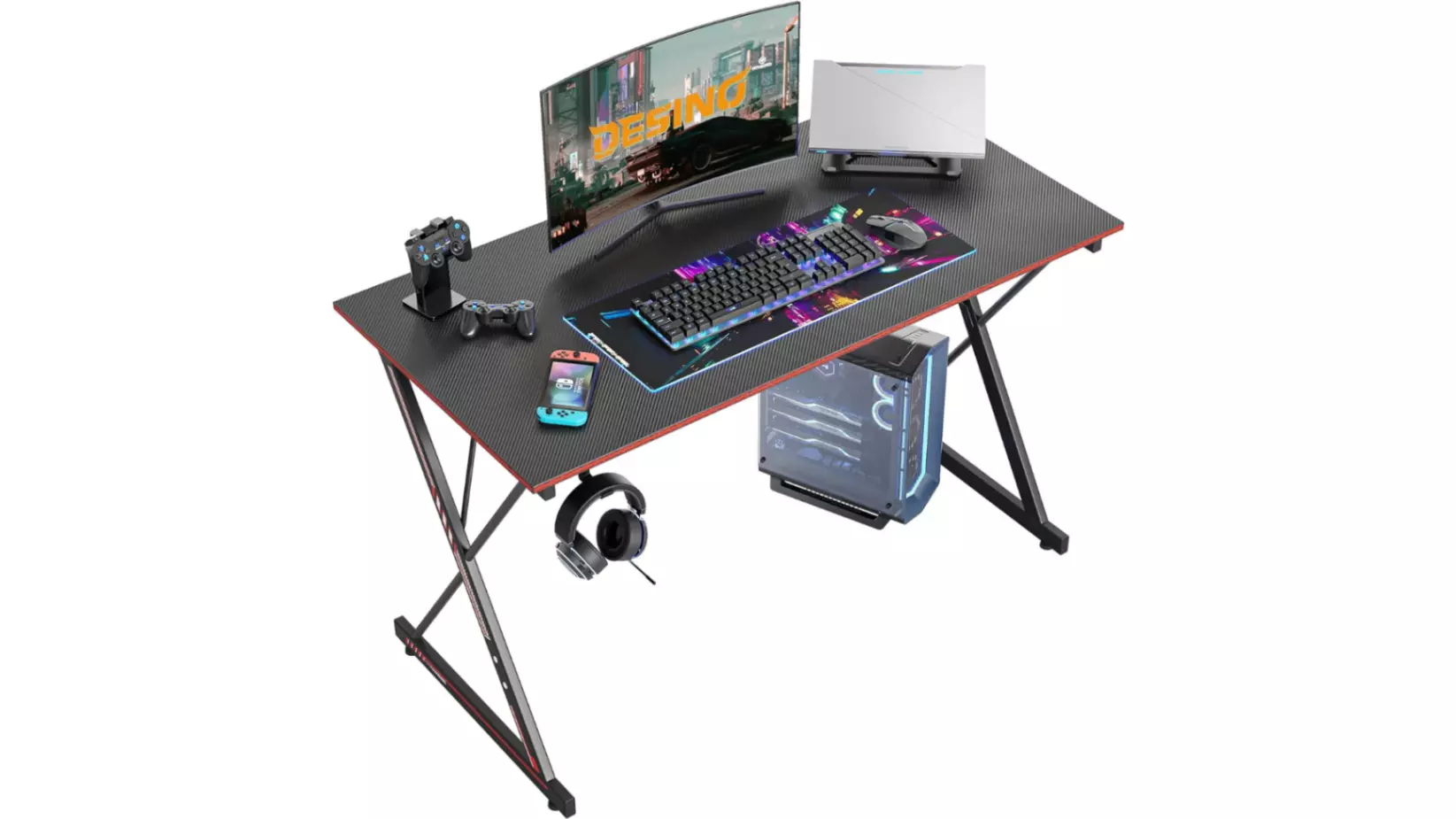 DESINO 40-inch small gaming desk with a space-saving monitor riser.