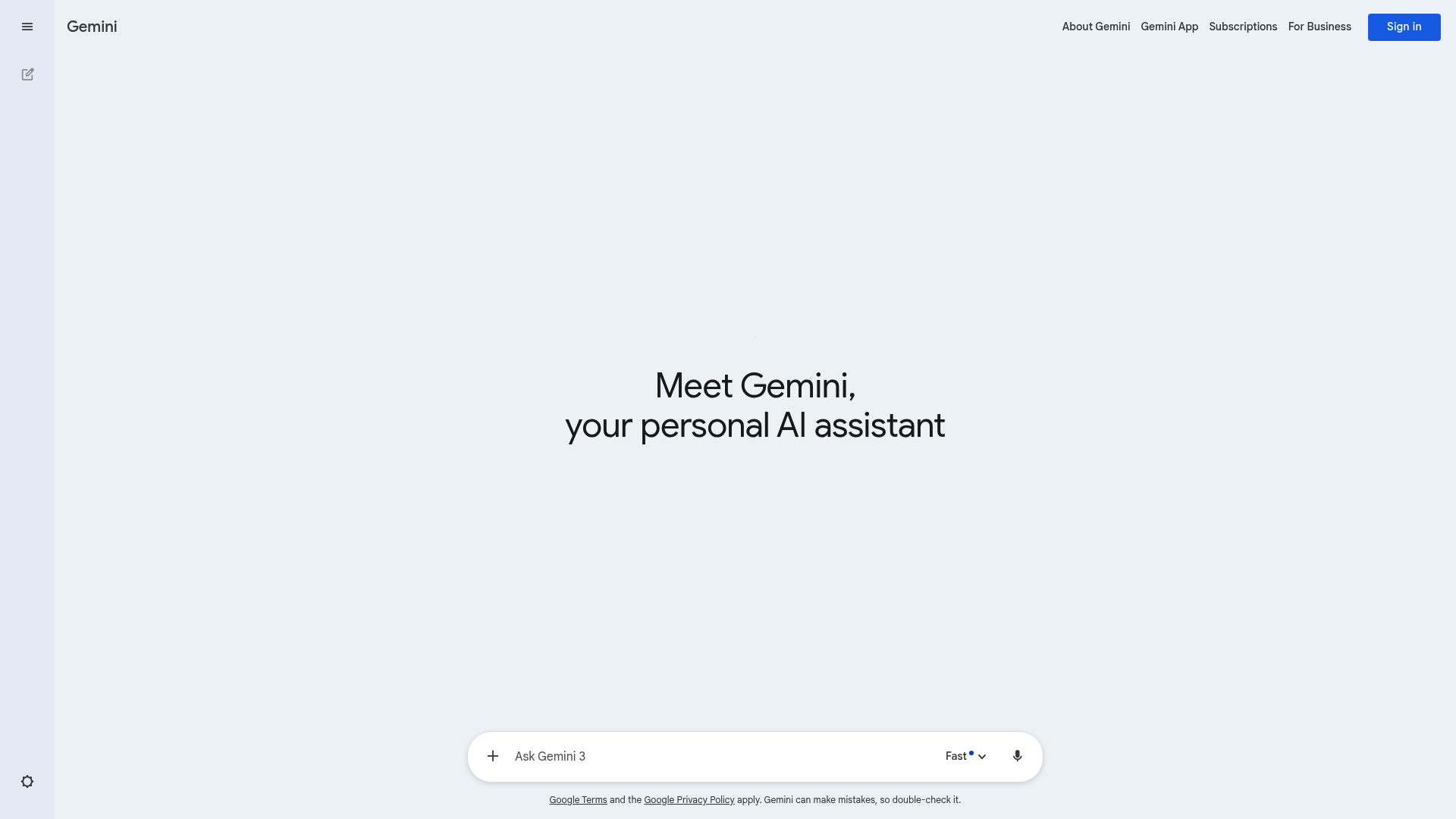 A screenshot of the Google Gemini landing page, a popular ChatGPT alternative.