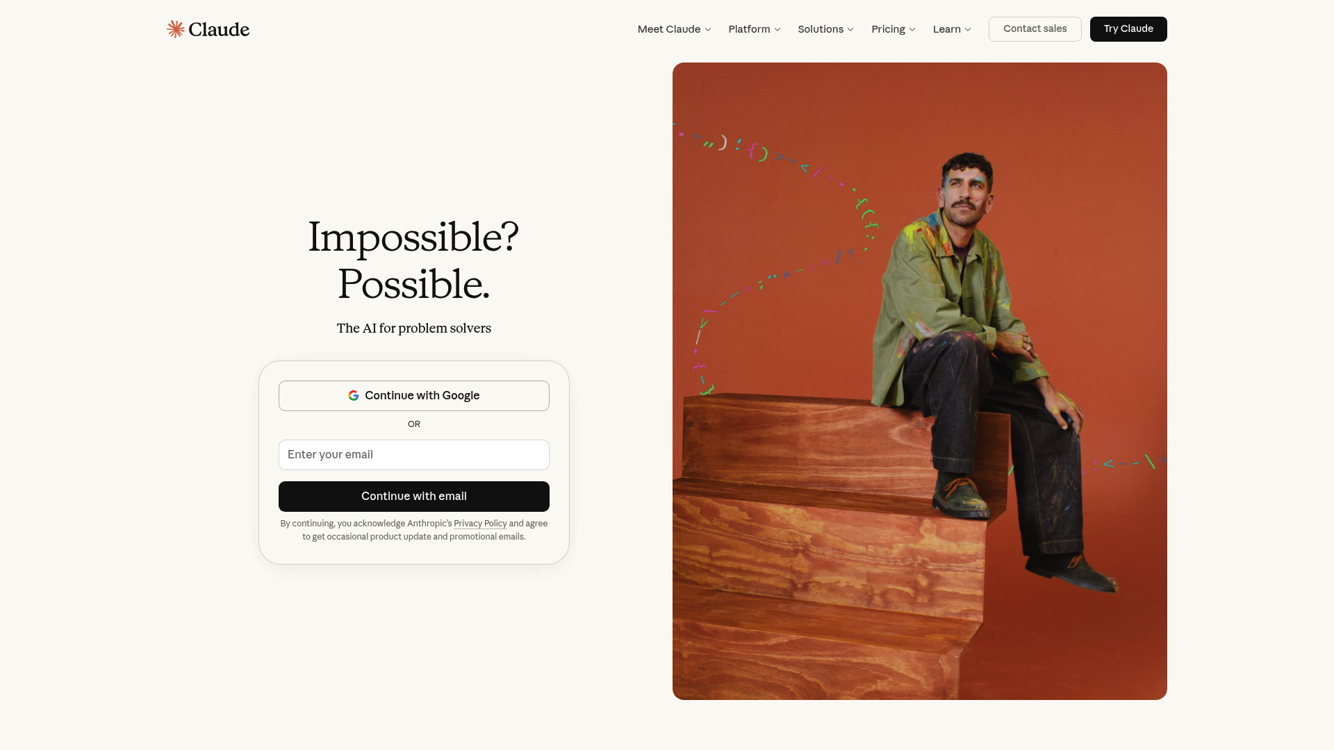 A screenshot of the Claude AI landing page, a powerful ChatGPT alternative for professionals.