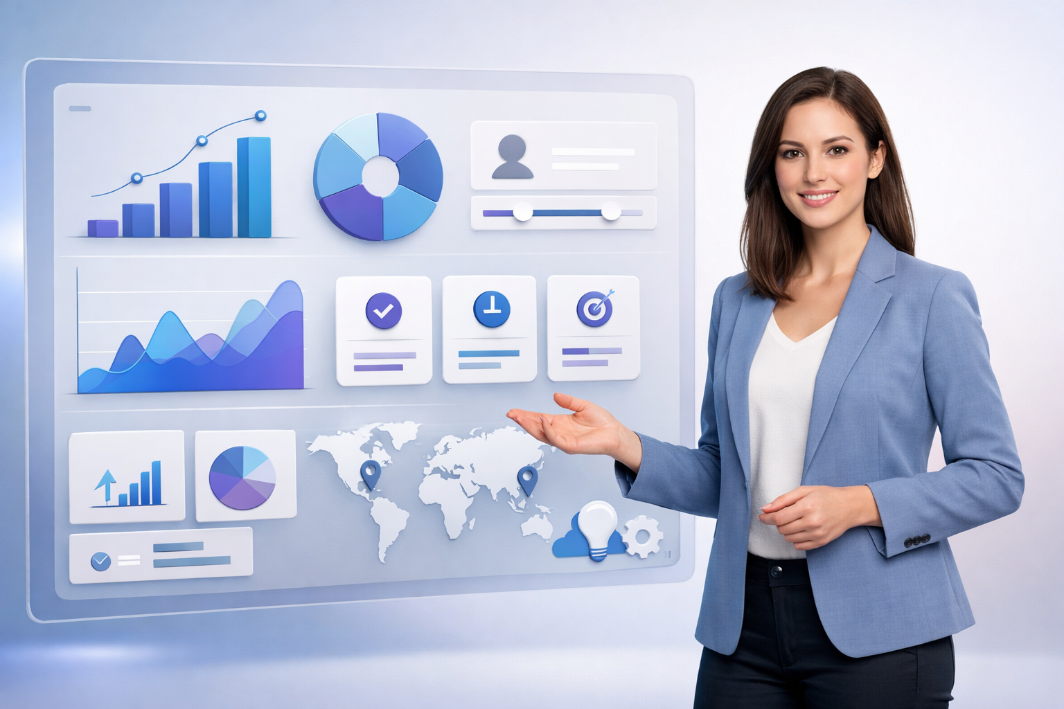 AI-generated avatar presenting information in a professional explainer video for SaaS and digital products