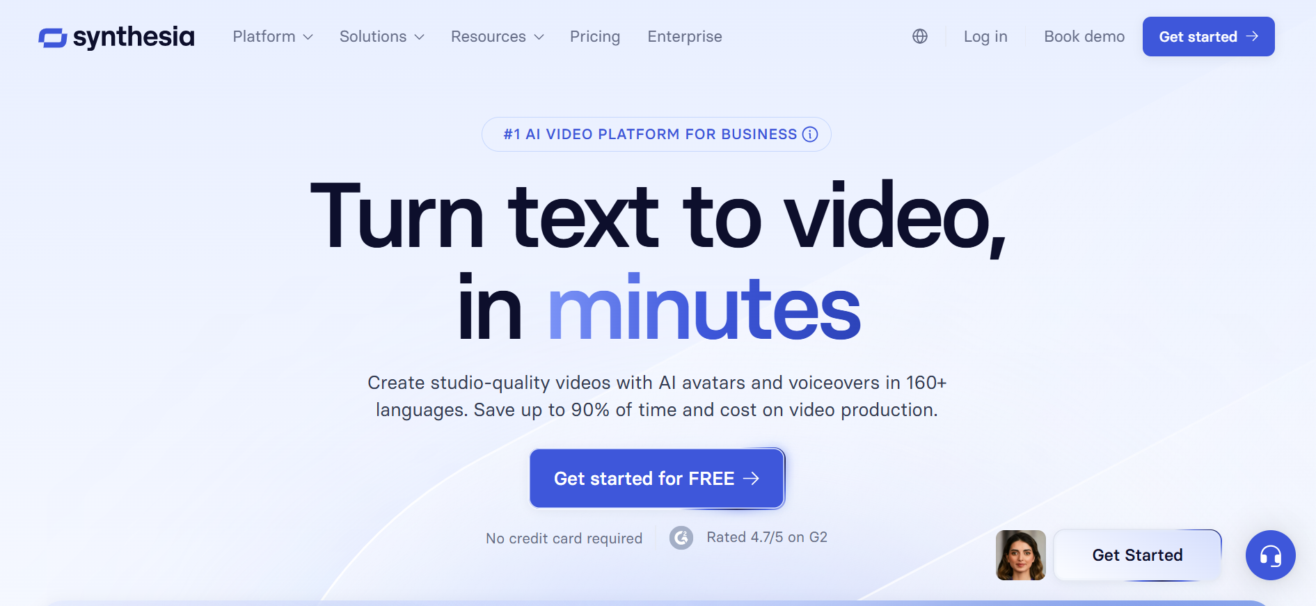 An image showing the landing page of Synthesia