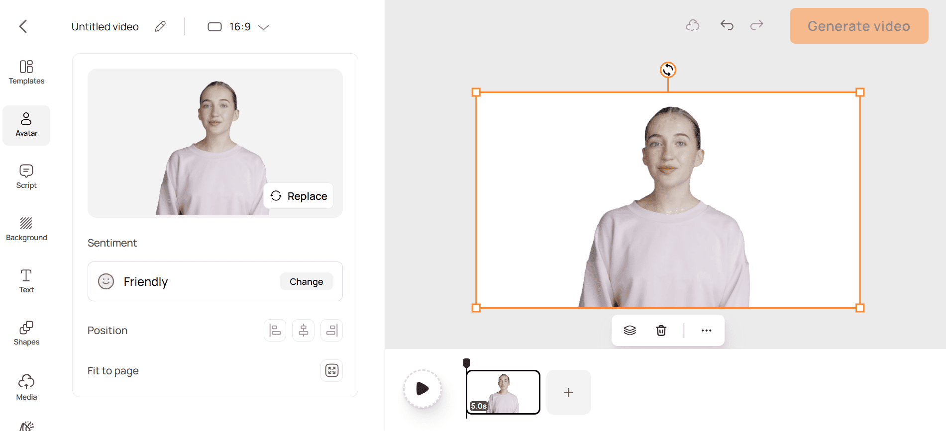D-ID AI avatar animation interface showing facial expression control and talking head preview