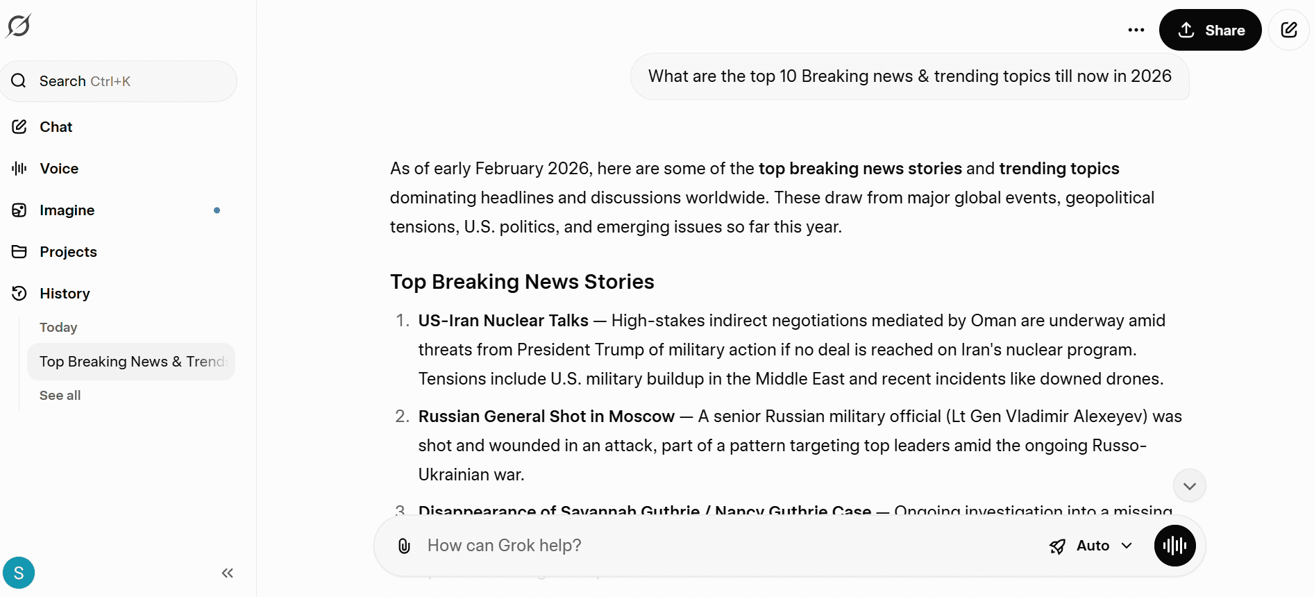 Grok AI analyzing breaking news and trending topics using real-time X data