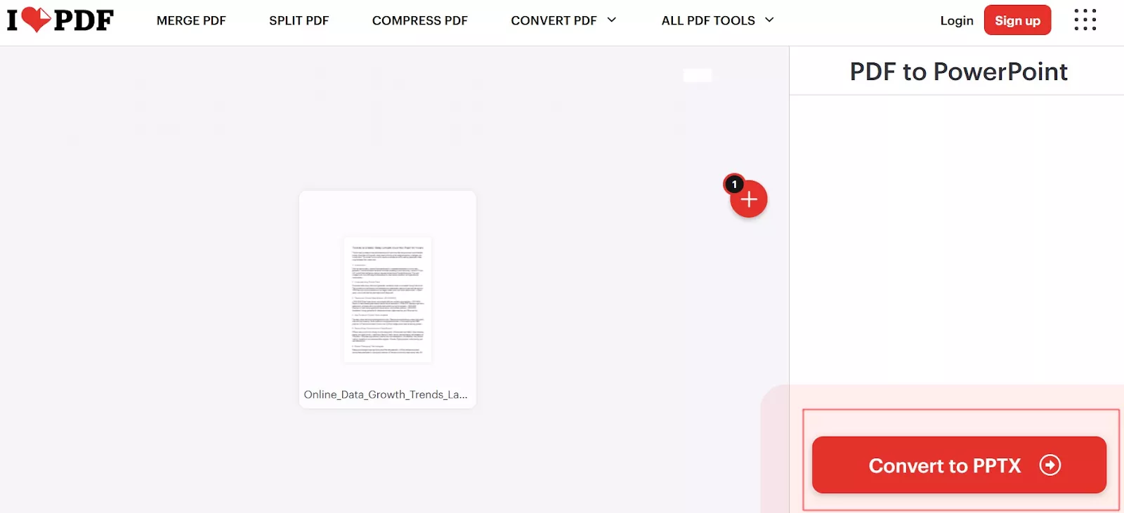Converting NotebookLM PDF slides to PowerPoint using OCR tools iLovePDF