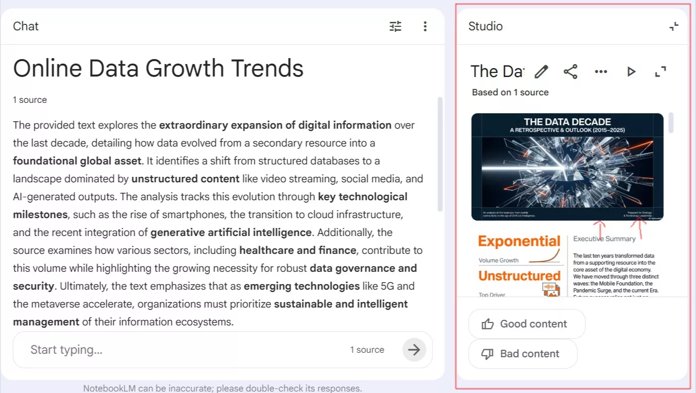 Reviewing generated slides in NotebookLM before export