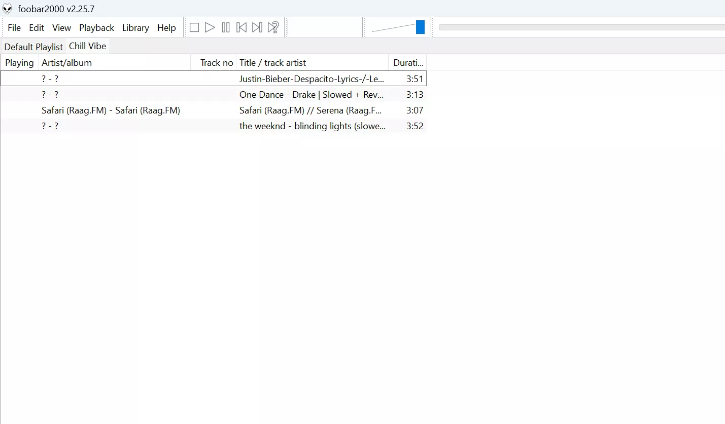 Foobar2000 automatic playlist generated from local MP3 files