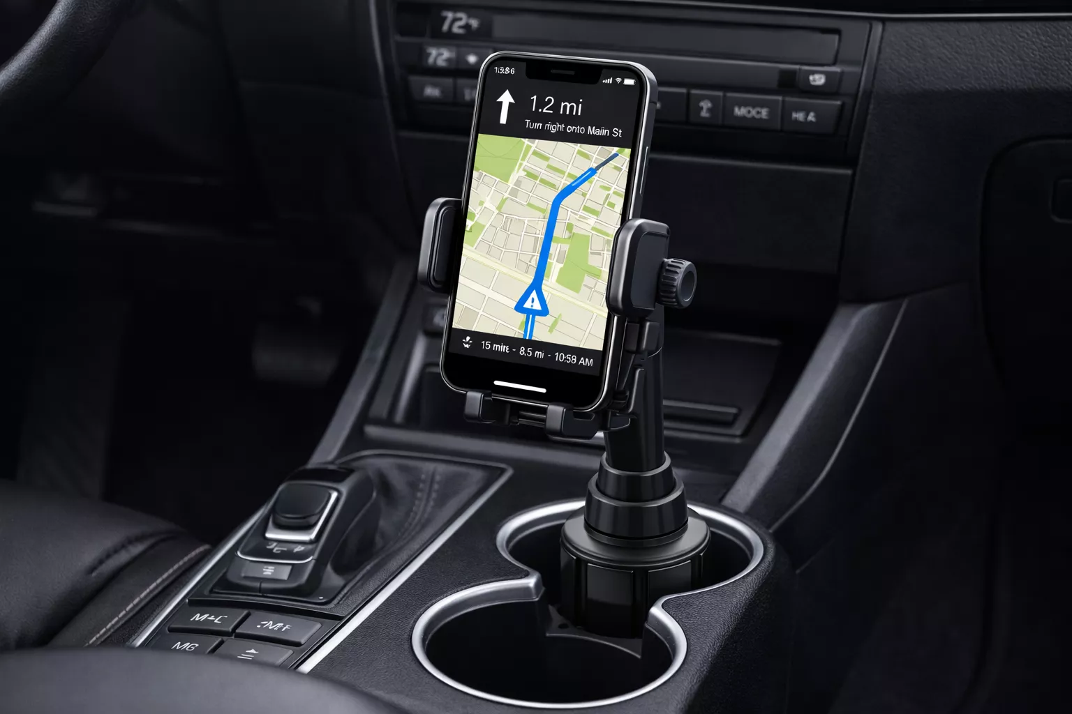 cupfone car phone holder placed in vehicle cup holder for stable mounting