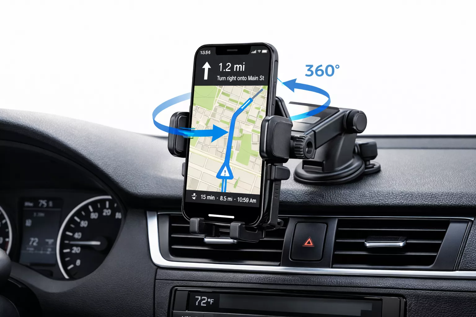 car phone holder vent mount with adjustable clamp and 360 rotatable design