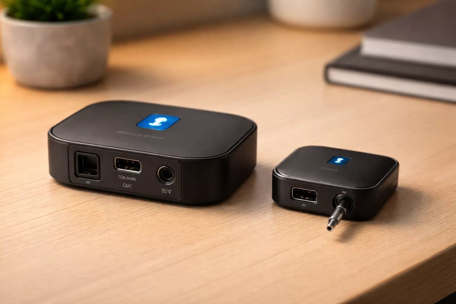 Bluetooth transmitter devices for connecting TV to wireless speaker using aux and optical